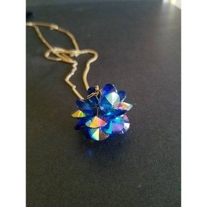 Blue Crystal Pendant Necklace, Vintage Costume Jewelry